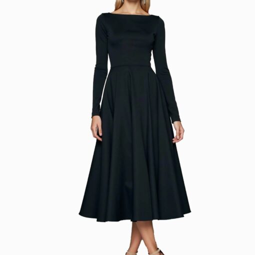 Black Long Sleeve Midi Dress PT30