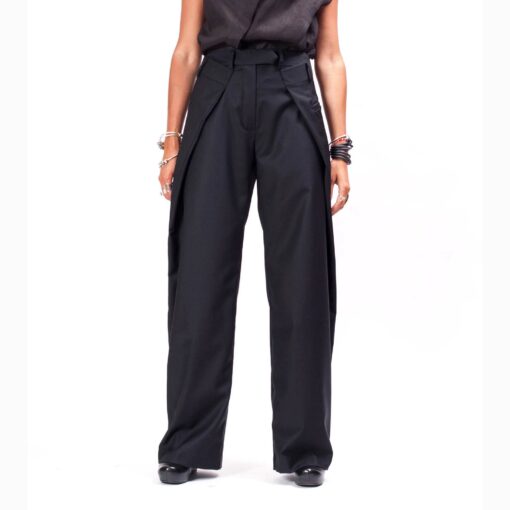 Black Wide-Leg Wool Pants PT33
