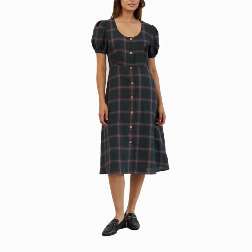 Plaid Puff Sleeve Dress PT32