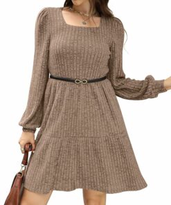Khaki Babydoll Sweater Dress PL32