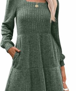 Women's Square Neck Long Sleeve Dress PL34